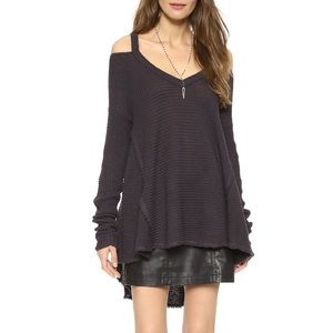 Free People V Neck Cold Shoulder Sweater in Charcoal